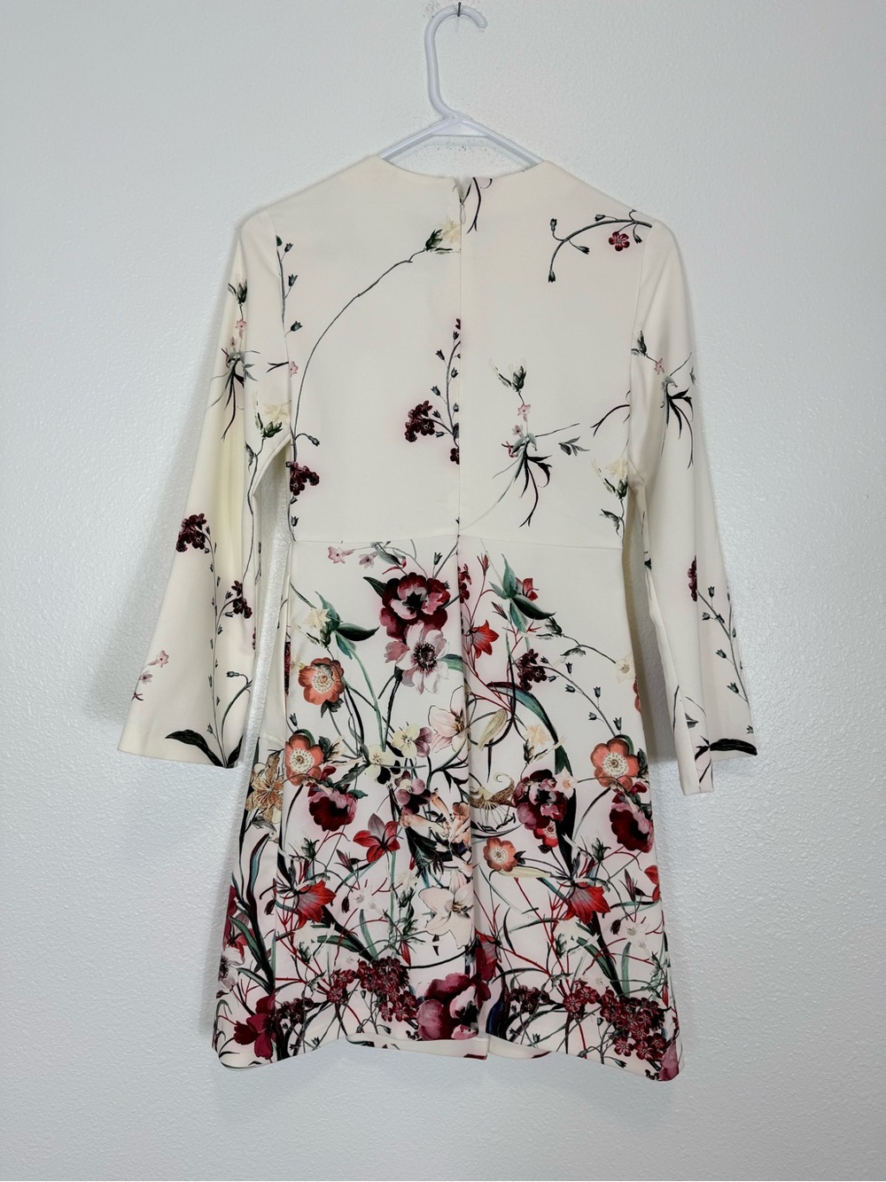 Zara Woman Cream Floral Long Sleeve A-Line Dress Pockets Pleat - Picture 4 of 8